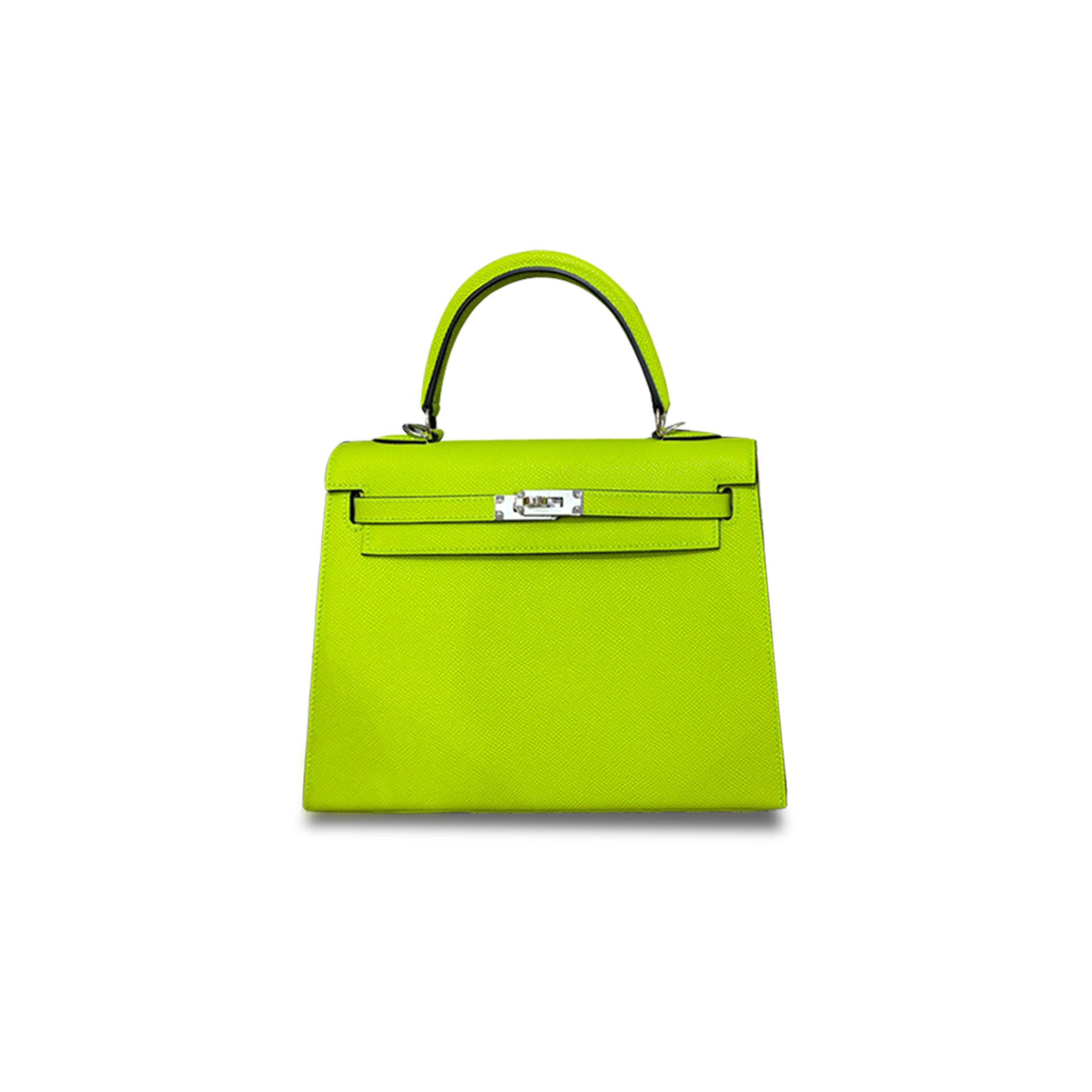 HERMÈS KELLY 25 EPSOM KIWI GREEN SILVER BUCKLE (25*17*7cm) 